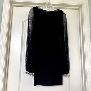 SYMPHONY - Black Bodycon Dress with Mesh Sleeves and Crystal Wrist Detail!